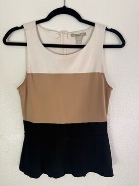 Banana Republic Sleeveless Colorblock Peplum Top - Cream, Tan & Black Size 4